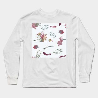 Fish, Coral, and Seaweed on Pale Blue Long Sleeve T-Shirt